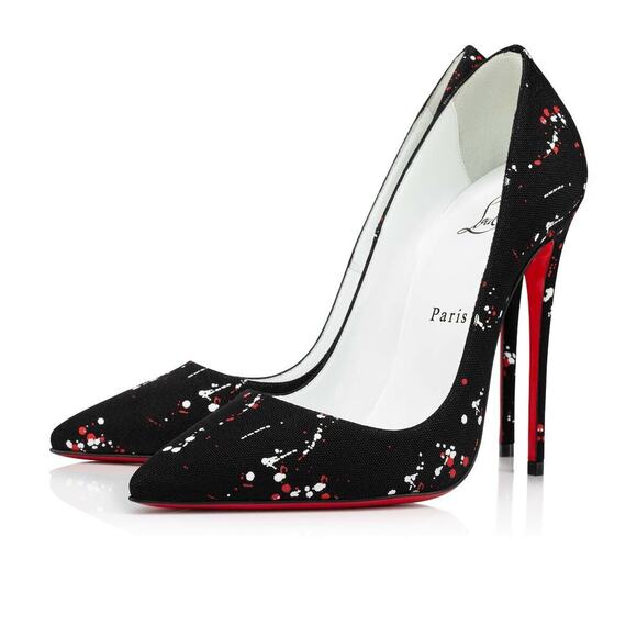 Christian Louboutin So Kate 120 Toile Splash Black Red White Heel Pump 39.5 - Picture 1 of 12